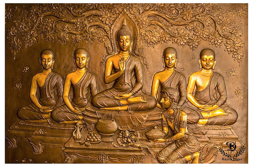 Kayra Decor 3D Gautam Buddha with Disciples Ruby Paper, Buddha Painting HD wallpaper