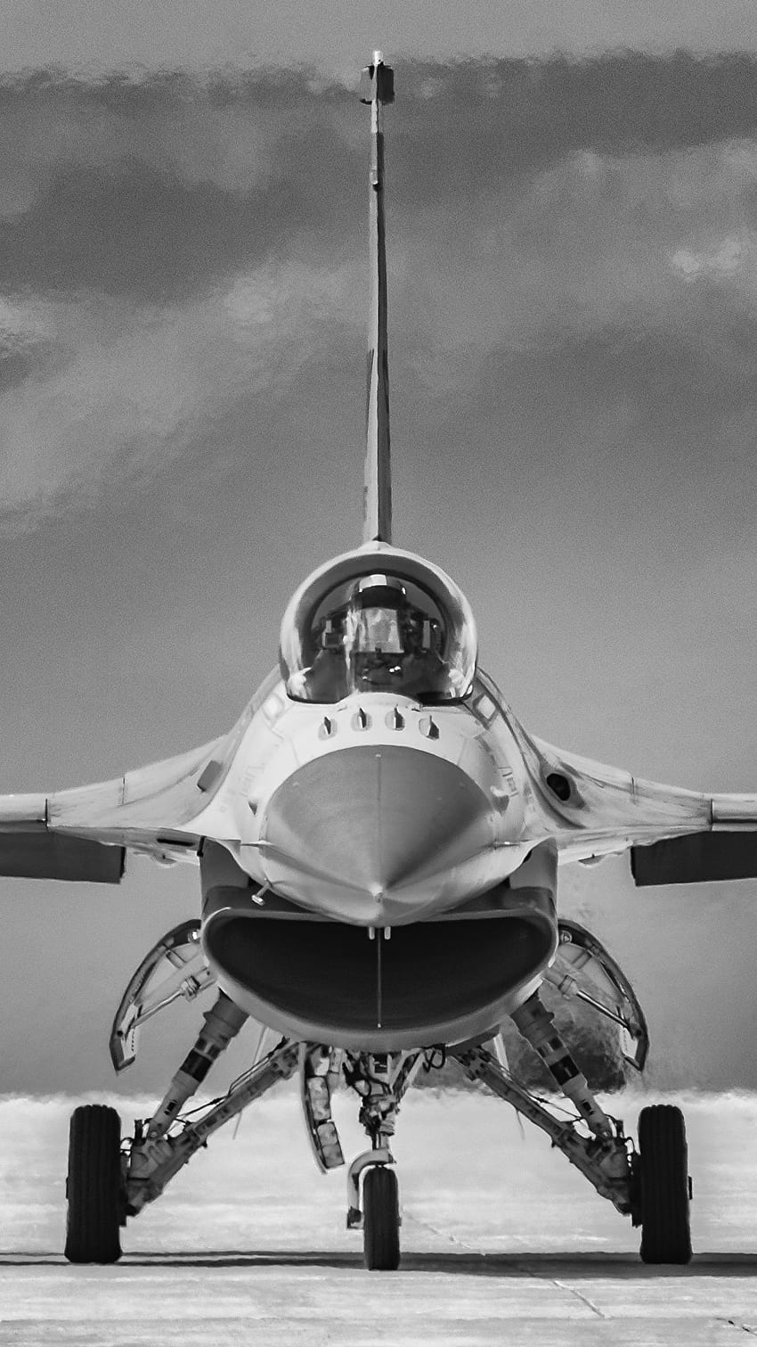 Samolot myśliwski Samolot F 16 Samolot bojowy, czarno-biały Tapeta na telefon HD