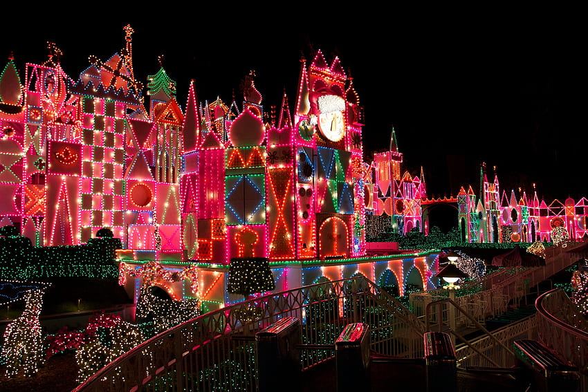 It's a Small World Christmas Nighttime, Disneyland Castle Christmas HD wallpaper