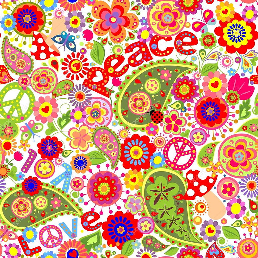 Hippie Infantil Colorido Com Cogumelos E - Hippie Flower Power - & Background, 70s Flower Power Papel de parede de celular HD