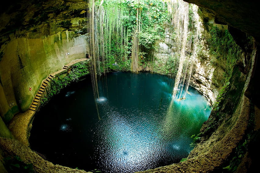 Meksika'daki Cenote Şelalesi Mağarası, Meksika, Şelaleler, Kayalar, Mağaralar, Doğa, Cenotes HD duvar kağıdı