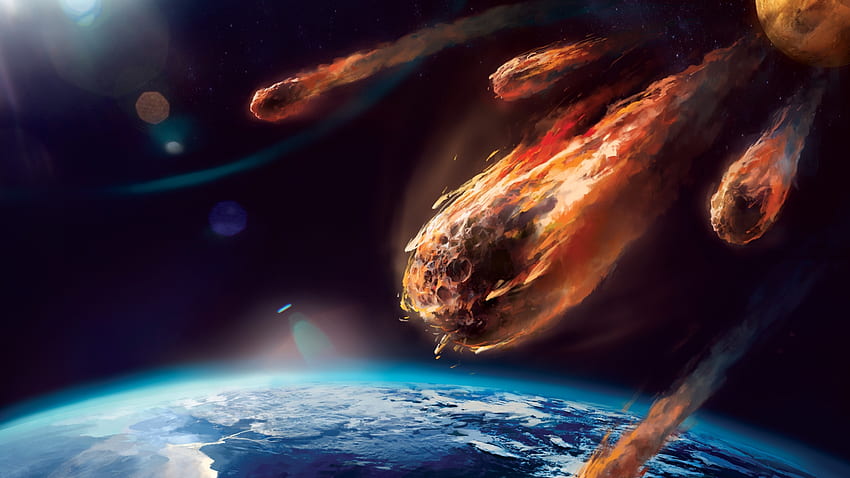 Uzaydaki meteorlar dünyaya uçar, uzayda, dünyaya uçmak, Meteoritler HD duvar kağıdı