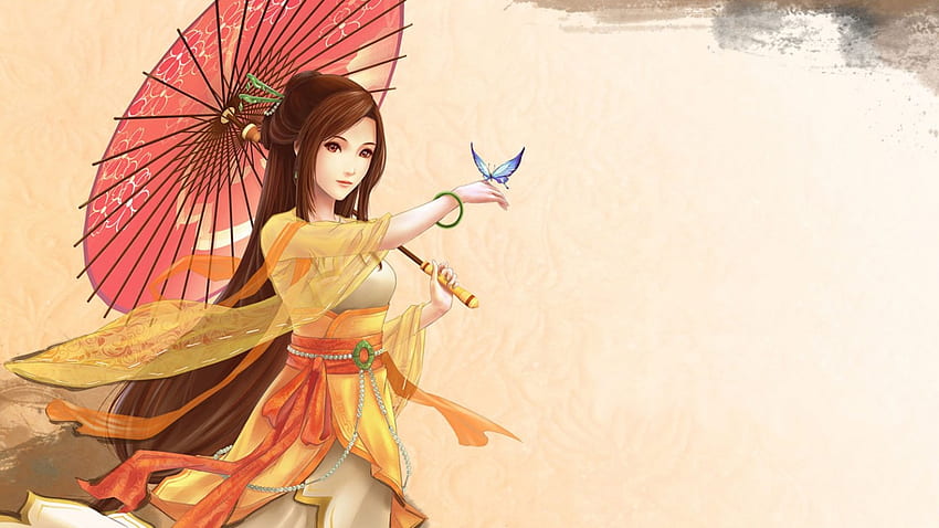 Schmetterlingsküsse, Mädchen, Anime, Schmetterling, Fantasie HD-Hintergrundbild