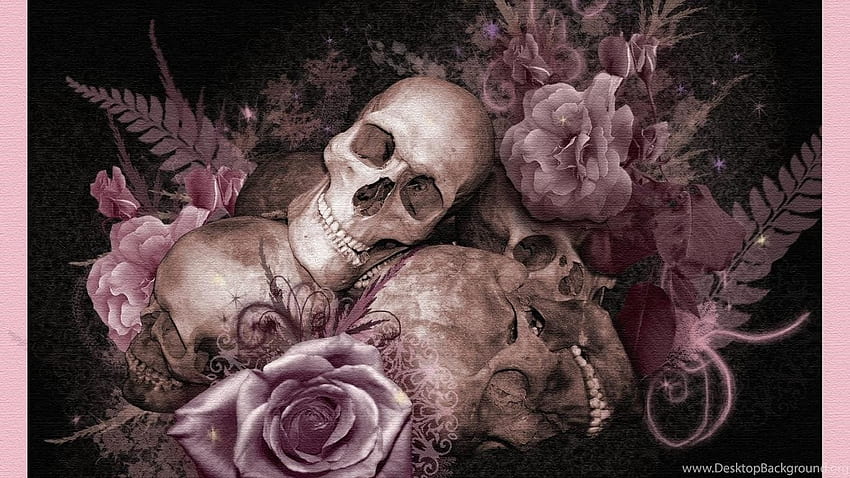 Skulls And Roses Abstract Nonsense Background HD wallpaper