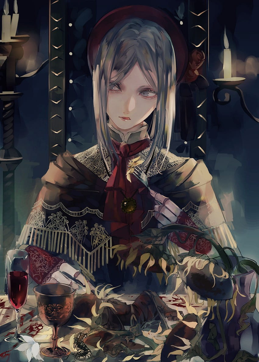Hunter und Plain Doll (Bloodborne) gezeichnet HD-Handy-Hintergrundbild