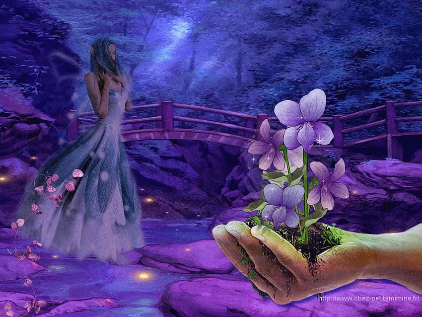 fairytale, blue, fairies, flowers HD wallpaper
