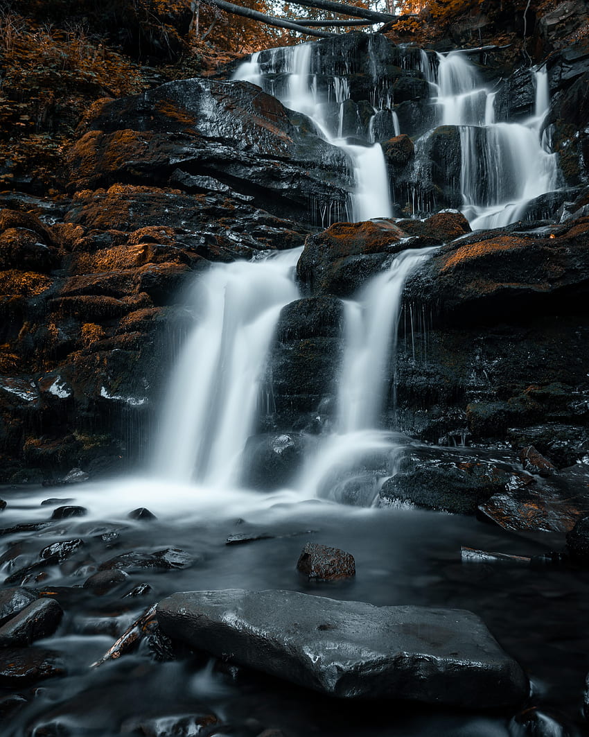 Natur, Wasser, Steine, Felsen, Wasserfall, Gischt, Strömung, Bach HD-Handy-Hintergrundbild