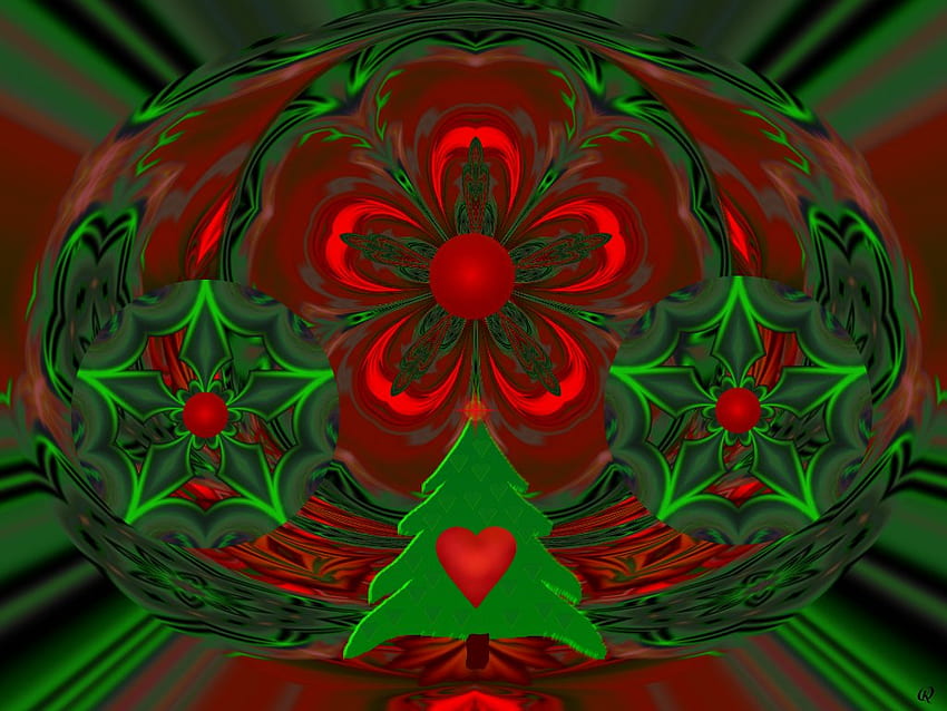 Red and Green Christmas, abstract, 3d, christmas, fractal, collage HD wallpaper