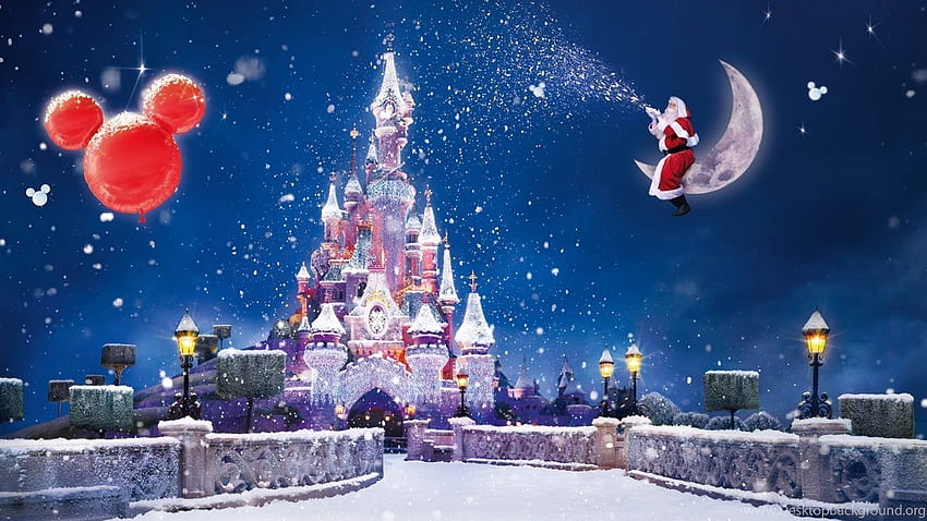 Christmas And New Year, The Disney Castle, Snow Flying . Background HD wallpaper