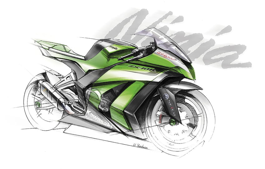 오토바이, 가와사키, 닌자, The Sketch, ZX 10R For , Section мотоциклы, 오토바이 HD 월페이퍼