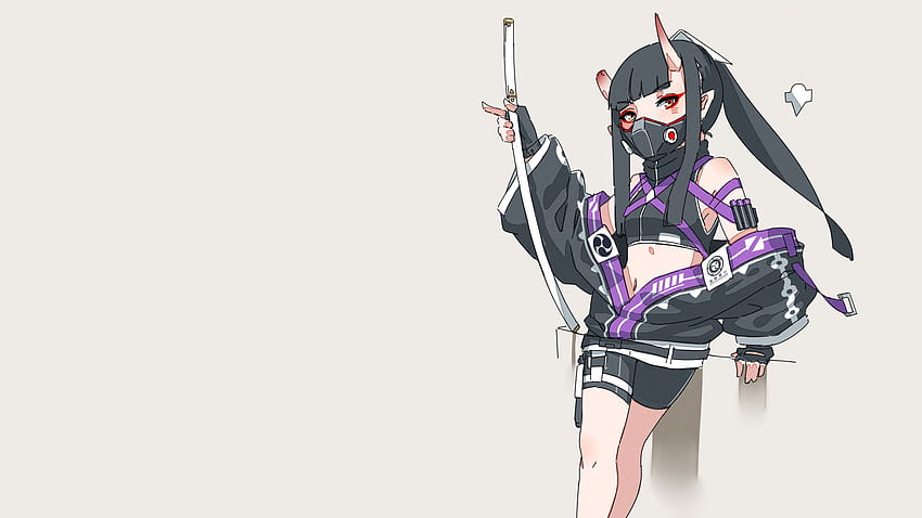 Oni girl , mask, horns, black hair, katana • For You For & Mobile HD wallpaper