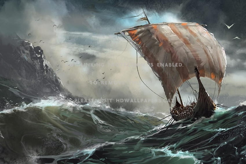 vikings on hard journey boat ocean sail, Viking Longship HD wallpaper