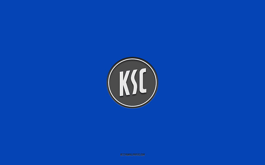 Karlsruher SC, niebieskie tło, niemiecka drużyna piłkarska, emblemat Karlsruher SC, Bundesliga 2, Niemcy, piłka nożna, logo Karlsruher SC Tapeta HD