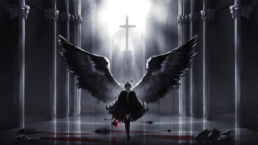 Czarne skrzydła, demoniczny anioł, grafika, fantazja Tapeta HD