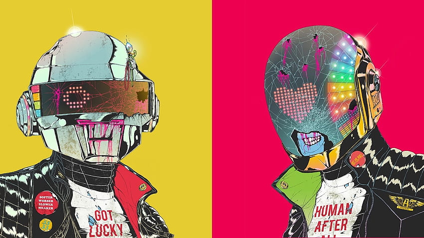 illustration, music, cartoon, cyborg, Daft Punk, poster, ART, comic book , Music Pop Art HD wallpaper
