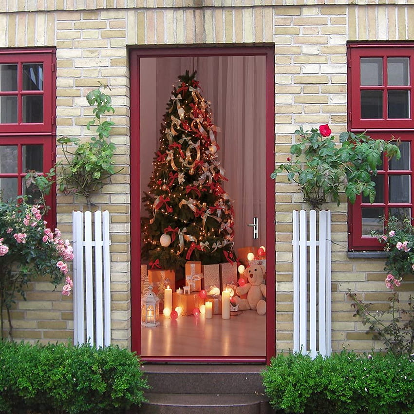 N.SunForest Wall Door Sticker Christmas Tree with Gifts Peel & Stick Repositionable Wall Murals - 30 W x 79 H (77cm x 200cm): Home & Kitchen HD phone wallpaper