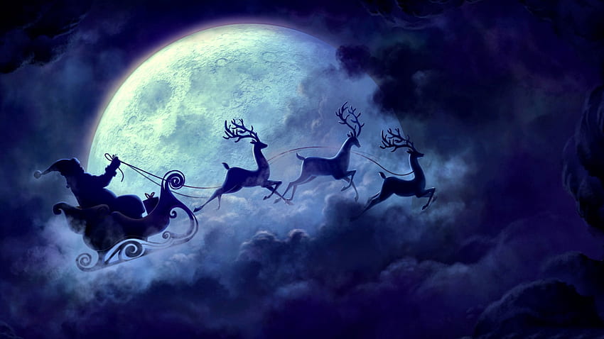 Santa's Sleigh F, December, art, illustration, artwork, scenery, occasion, wide screen, holiday, painting, Christmas HD wallpaper