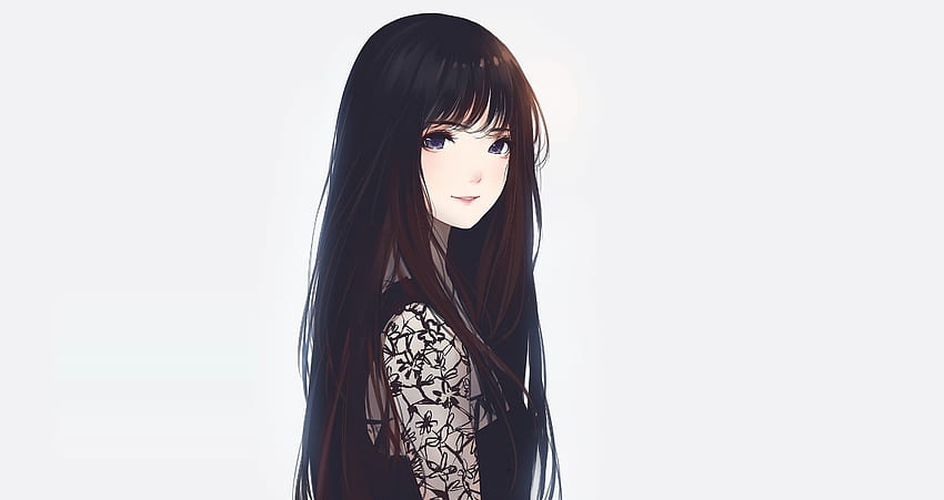 Сладко, дълга коса, сини очи, аниме момиче, оригинал, произведение на изкуството HD тапет