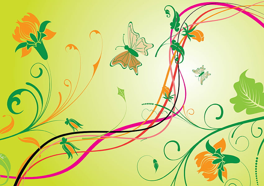 NATURE VECTOR, butterflies, vines, vector, nature, flowers HD wallpaper
