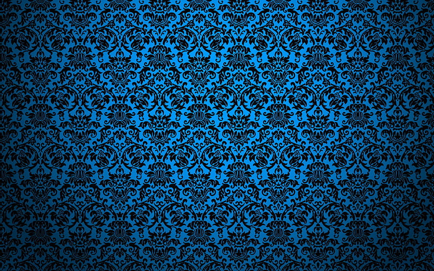 blauer Ornamenthintergrund, blaue Ornamentstruktur, Hintergrund mit Ornamenten, florale Ornamentstruktur, blauer floraler Hintergrund HD-Hintergrundbild
