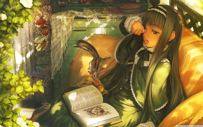 Anime Girl Reading Books HD wallpaper