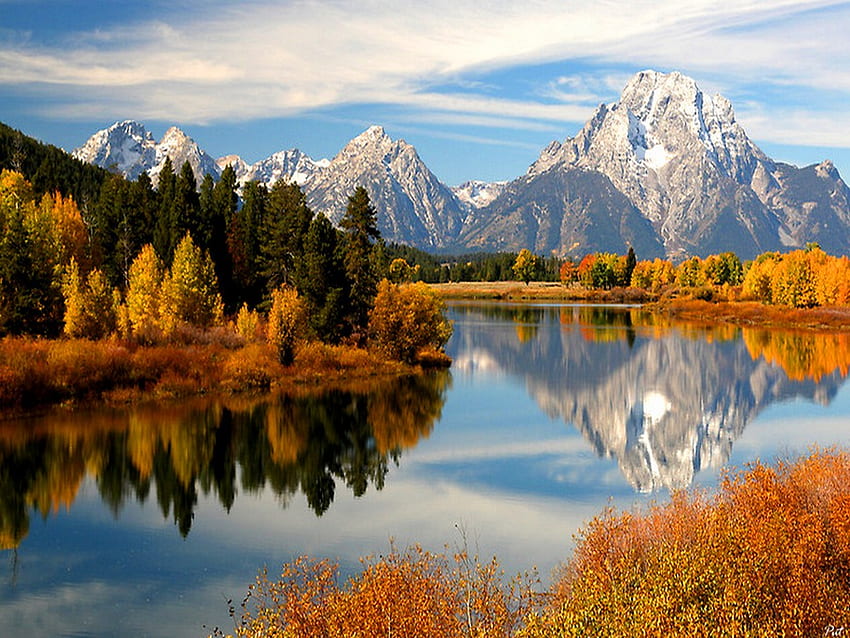 Beautiful reflection, reflection, fall, autumn, nature, lake, mountain HD wallpaper