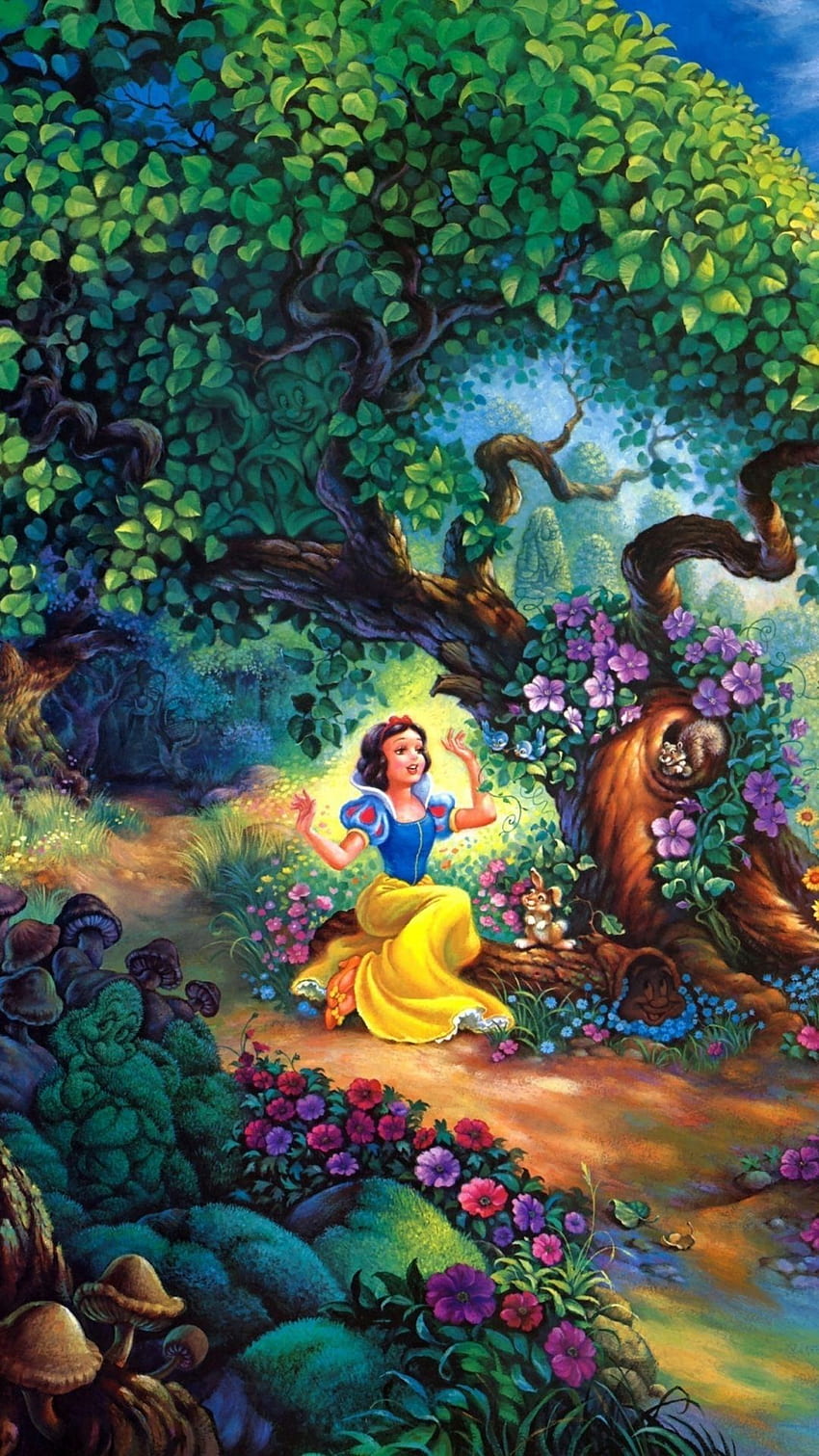 白雪姫 妖精の森 木の家 HD電話の壁紙