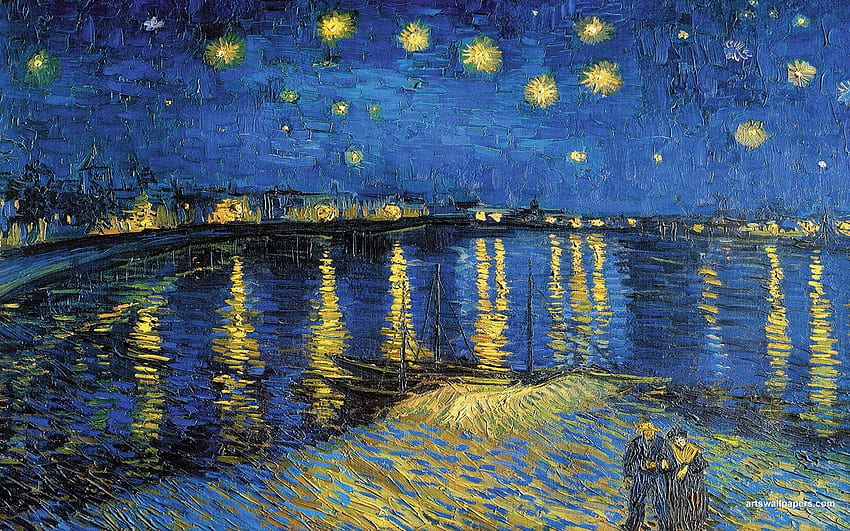 ราตรีประดับดาวเหนือแม่น้ำโรน ผลงานของ Vincent van Gogh... วอลล์เปเปอร์ HD