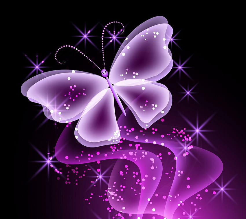 Farfalla al neon, viola, neon, farfalla, bagliore, glitter, scintillio Sfondo HD
