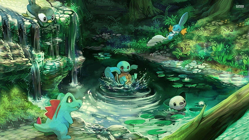 Pokemon-Waldhintergrund, grünes Pokemon HD-Hintergrundbild