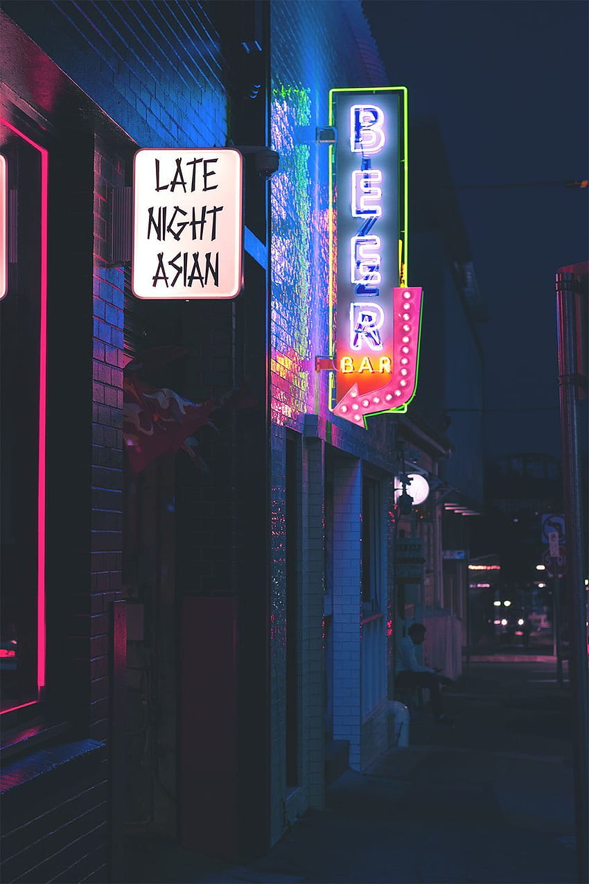 深夜のアジア。 シティーアート, ネオンサイン, アート HD電話の壁紙