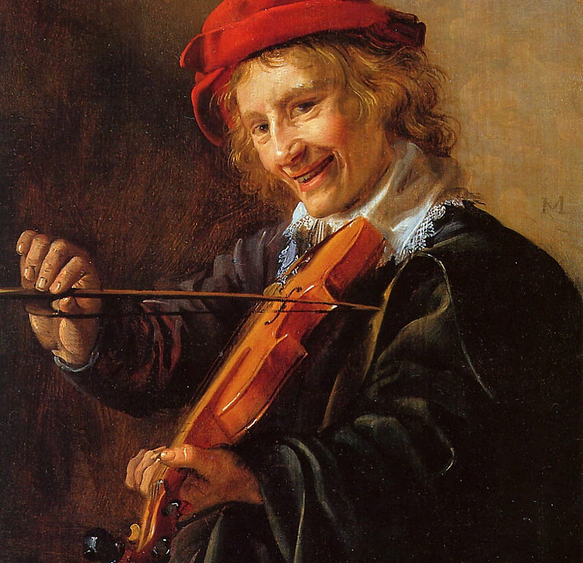 Molenaer Jan Miense - Violin player , laugh, art, man, violin player, music, painting, red, joy, sun HD wallpaper