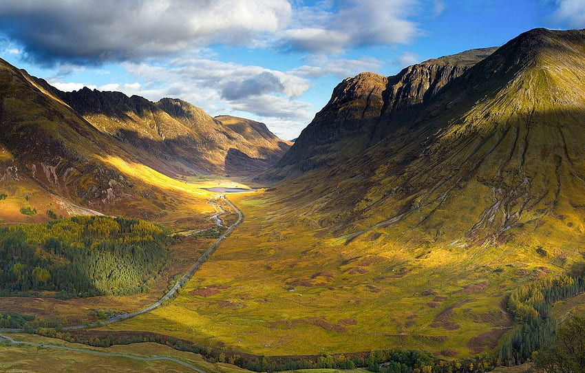 carretera, montañas, valle, Escocia, Glen Coe en, Glencoe fondo de pantalla