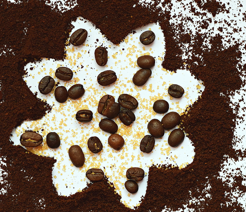 Lebensmittel, Kaffee, Oberfläche, Kaffeebohnen, Zucker HD-Hintergrundbild