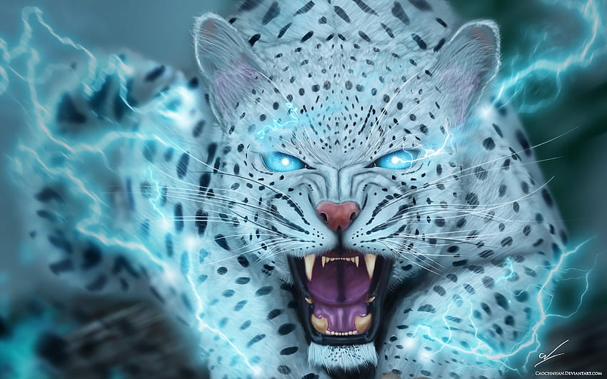 Jaguar de fantasia, branco, jaguar, azul, animal, fantasia, arte papel de parede HD