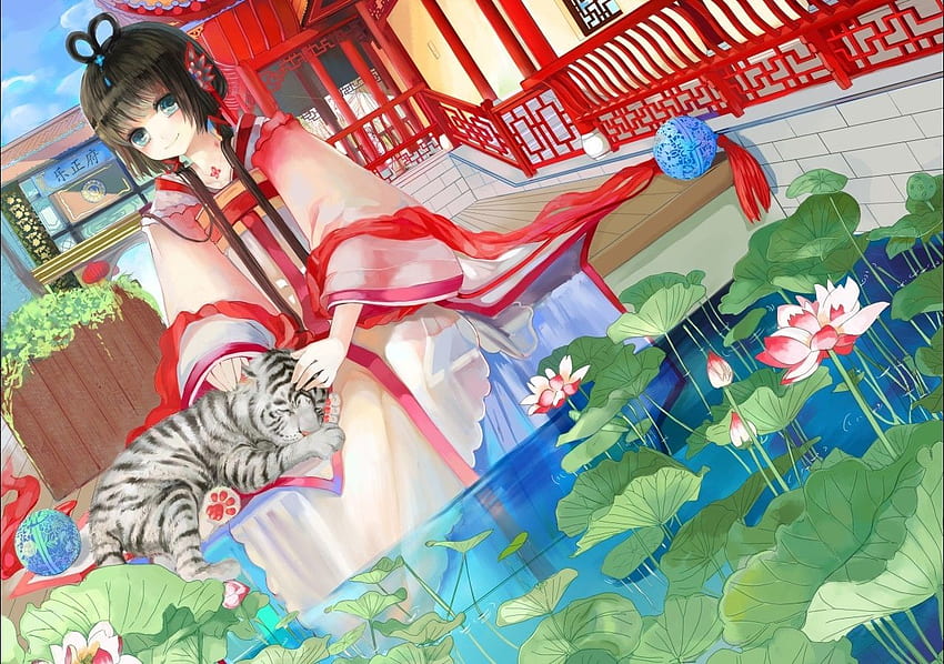 Vocaloid Tigers Long Hair Plants Anime Girls 黒髪 ルオ・ティエンイ, 中国アニメ 高画質の壁紙 ...