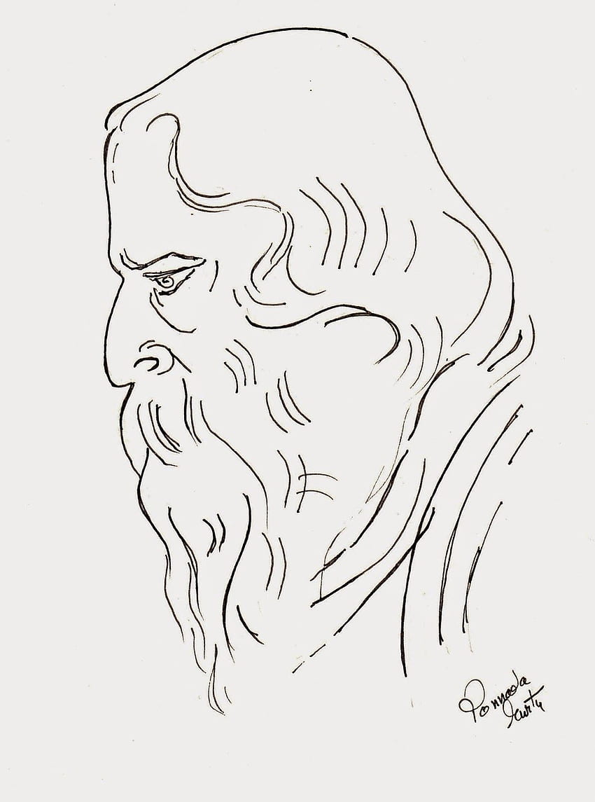 Bleistiftskizze von Rabindranath Tagore Pencil - Rabindranath HD-Handy-Hintergrundbild