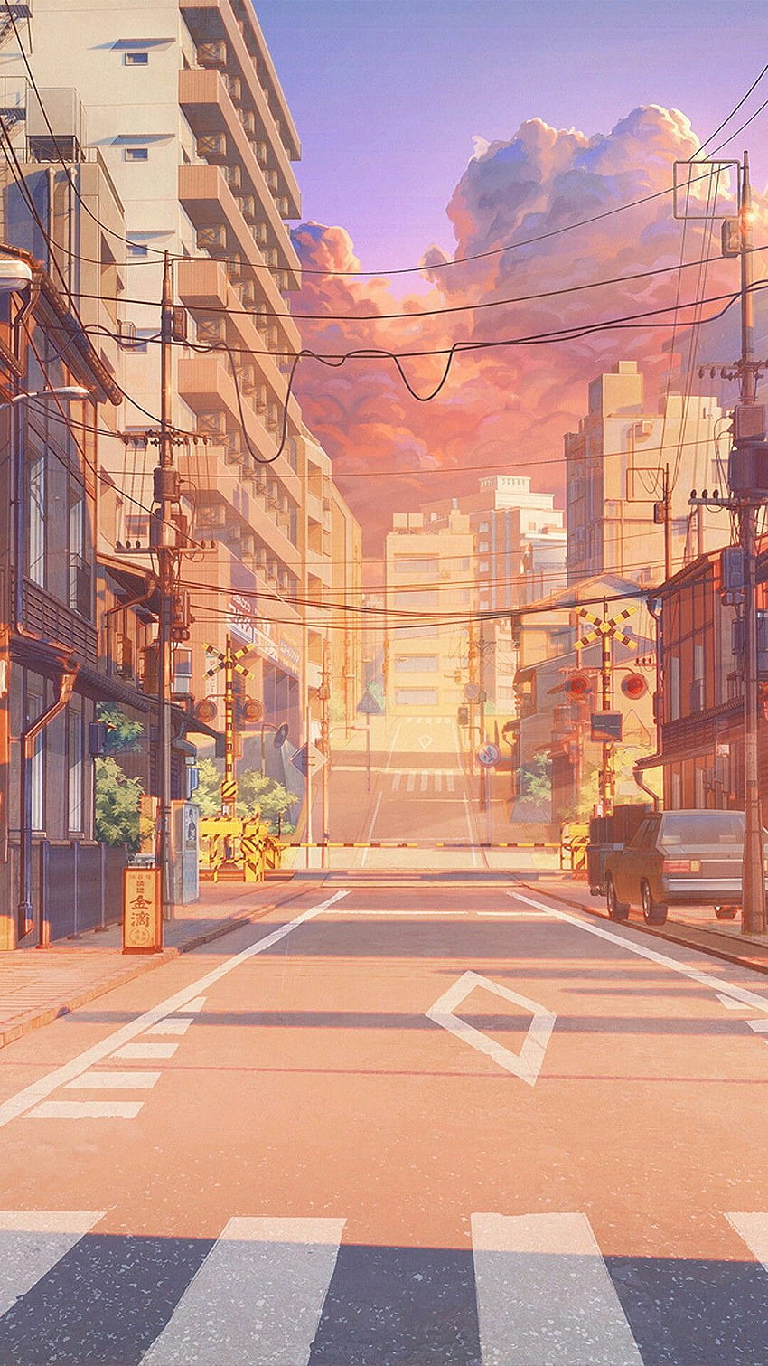 Anime Street, Sunset Illustration HD phone wallpaper