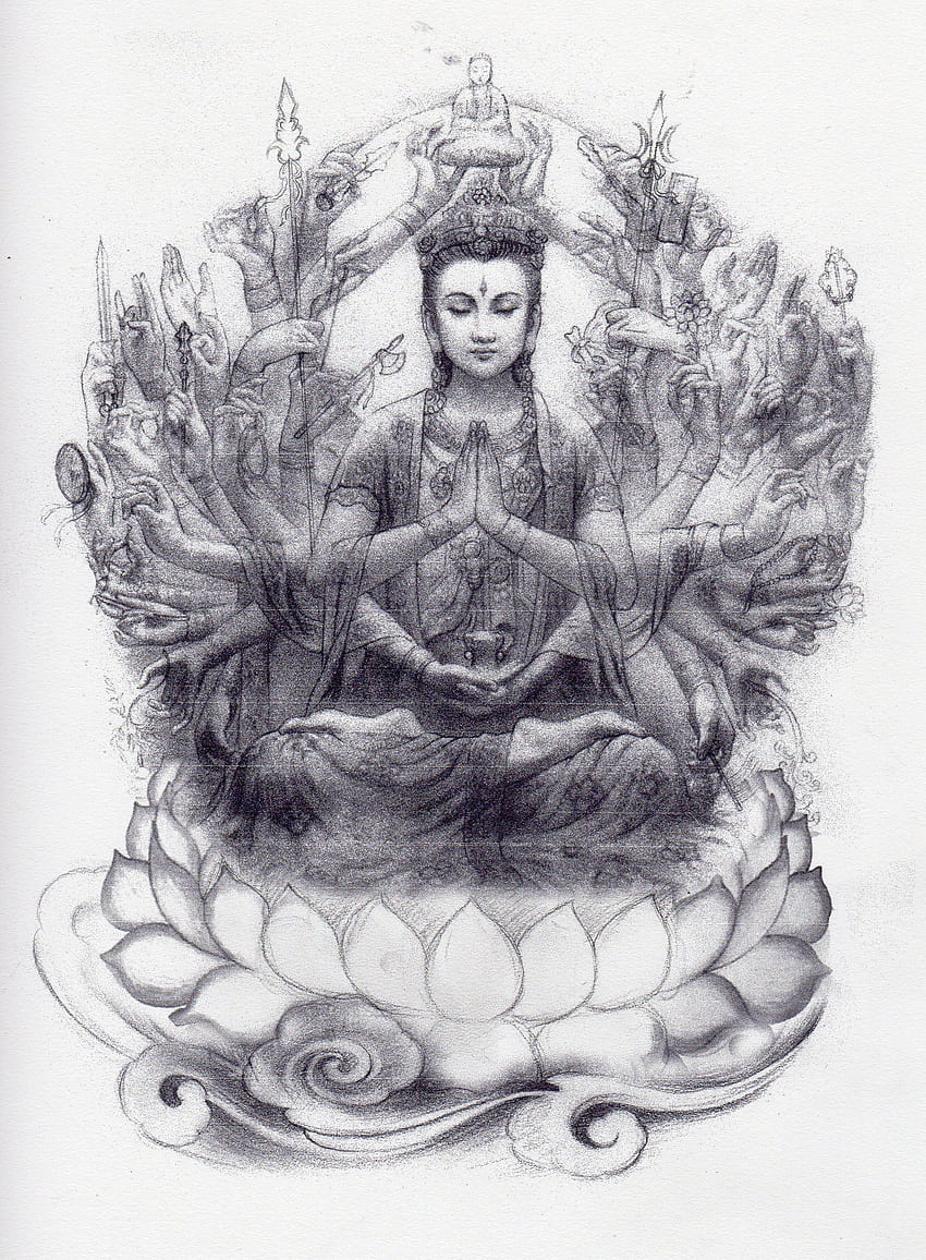 Скица с хиляда ръце Гуан Ин. Будистко изкуство, изкуство на Буда, изкуство на будизъм, Куан Ин HD тапет за телефон