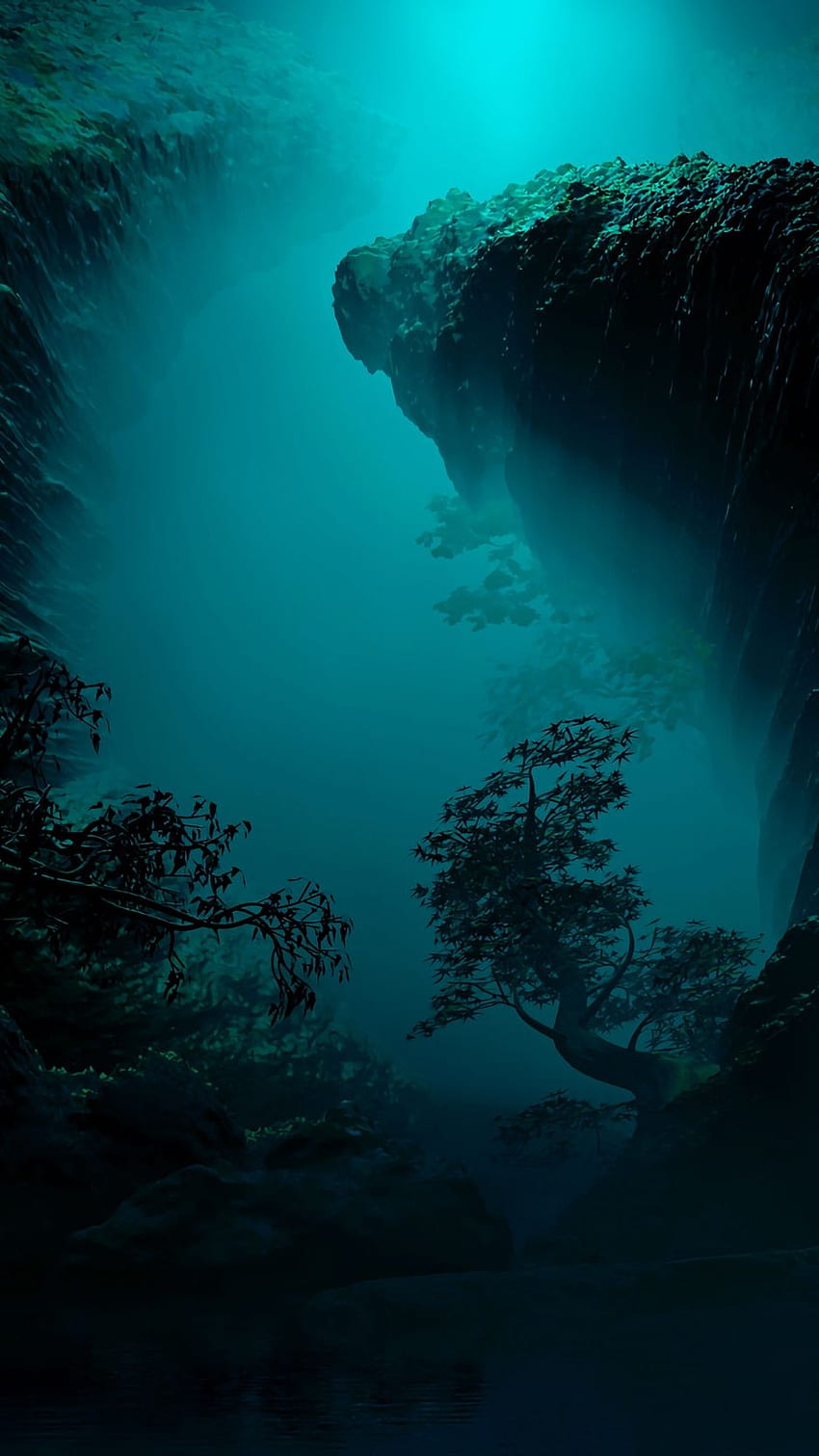 수중 동굴, 수중 바다 아이폰 HD 전화 배경 화면