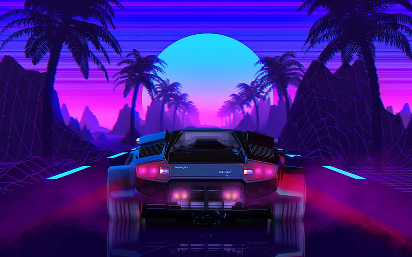 Schwarzes Autoneon, Lamborghini, Fahrzeug, Grafik, Rückansicht • Für Sie, für & Mobile, elektrisches blaues Auto HD-Hintergrundbild