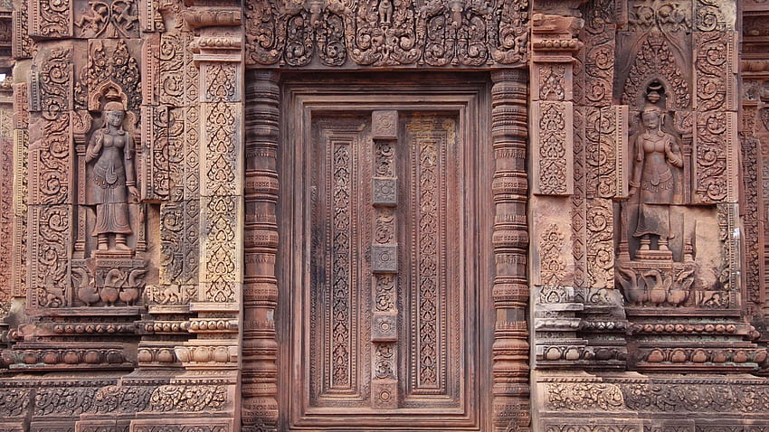 architecture, Asian architecture, Temple, Door, Cambodia, Shiva, Hindu Abstract HD wallpaper