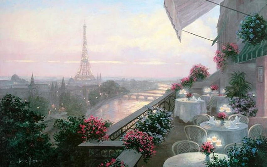 Parisian Cafe Eiffel Tower . Parisian Cafe Eiffel HD wallpaper