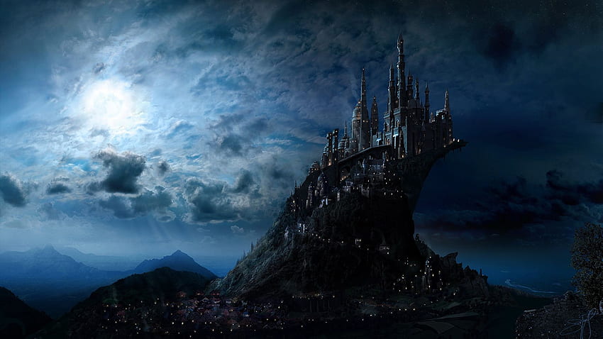 Harry Potter Hogwarts Fantasy Castles film Moon HD wallpaper