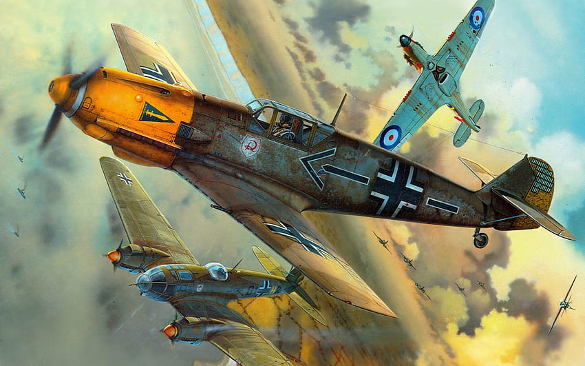 Messerschmitt, Messerschmitt Bf 109, Luftwaffe, Uçak, Askeri, Sanat Eseri, Askeri Uçak, 2. Dünya Savaşı, Almanya, Heinkel, Heinkel He 111, ... HD duvar kağıdı