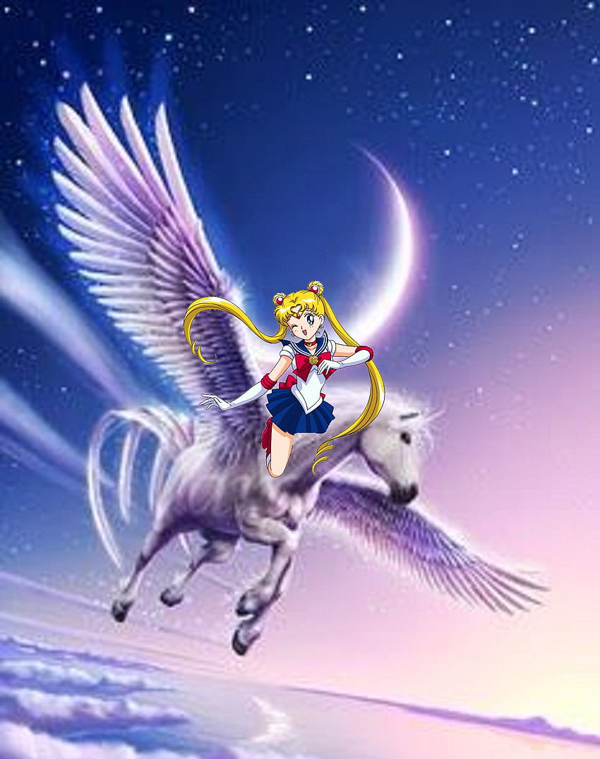 Sailor Moon rides on her Beautiful Pegasus - Sailor Moon Fan Art HD phone wallpaper