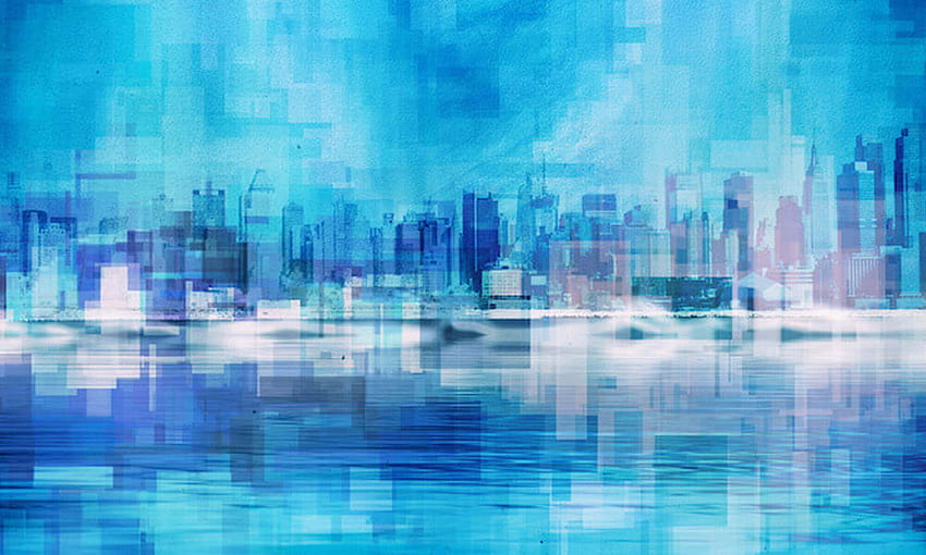 Cool Blue Abstract City Scape Mural HD wallpaper
