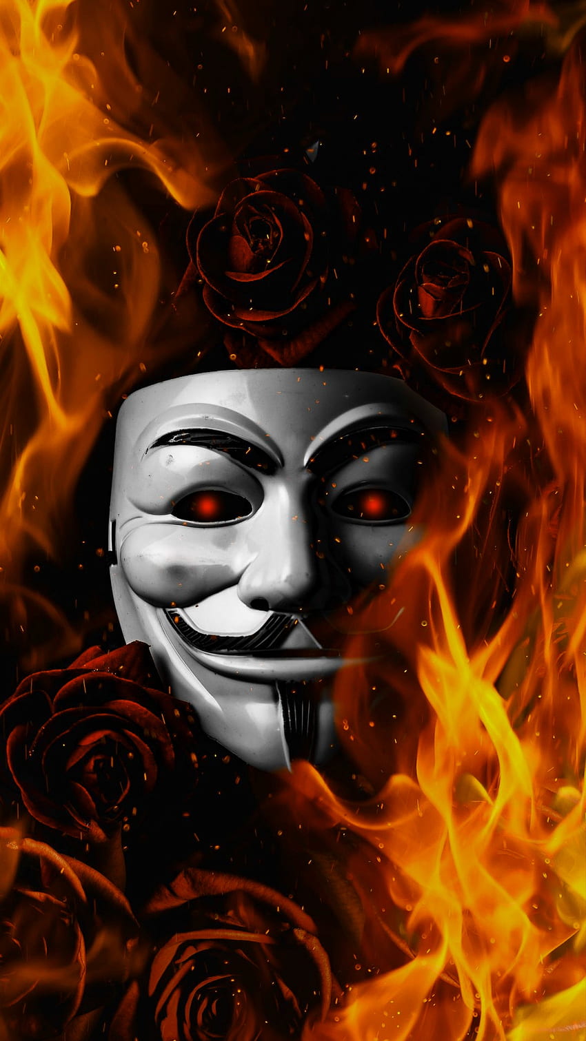 Anónimo, fuego, máscara fondo de pantalla del teléfono