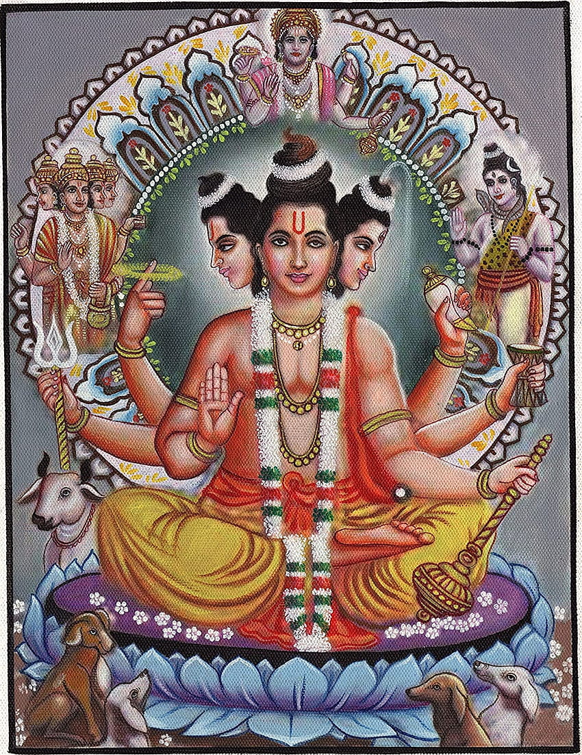 Brahma Vishnu Shiva Trimurti Painting Handmade Hindu Holy Deity Dattatreya Art: Paintings HD phone wallpaper