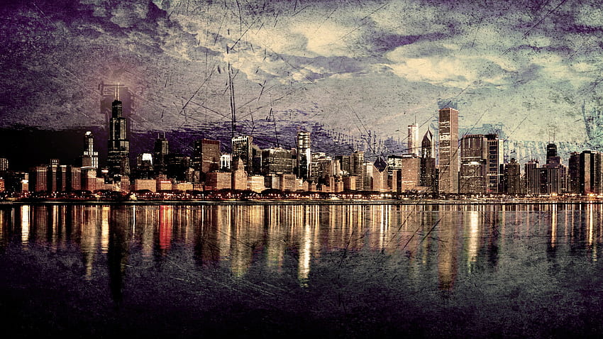 Chicago Skyline, изветрял, сгради, силует, небостъргачи, град, мрачно, Чикаго HD тапет